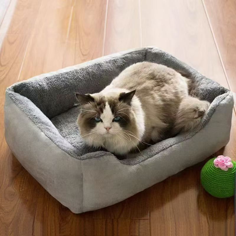 40x30x14CM Grey Premium Plush Pet Bed and Cozy Cushion Mat with Removable Flannel Cover & Non-Slip Waterproof Oxford Bottom for Cats Dogs Car & Home Universal Use