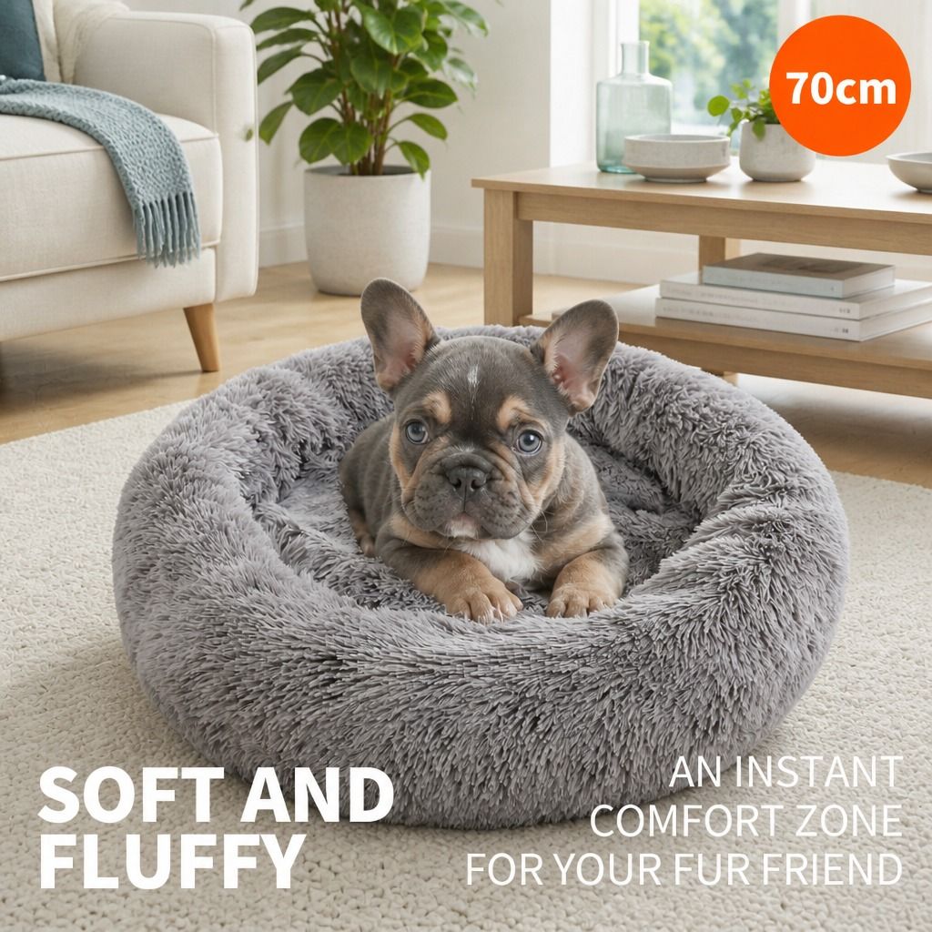 Dog Cat Pet Calming Bed Washable ZIPPER Cover Warm Soft Plush Round Sleeping 70