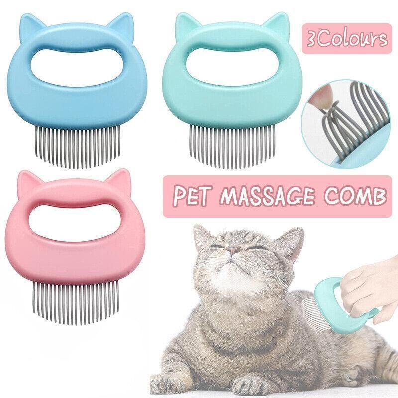 Pet Grooming Massage Comb Cat Dog Hair Removal Brush Detangler Massager Tool - Blue