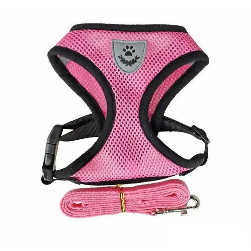 XL Size Pet Dog Cat Puppy Soft Leash Vest Mesh Breathe Adjustable Harness - Pink